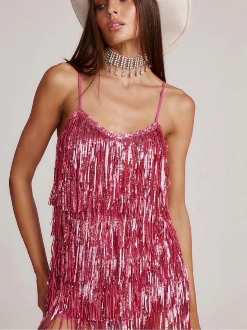 12th Tribe Pink Sequin Fringe romper